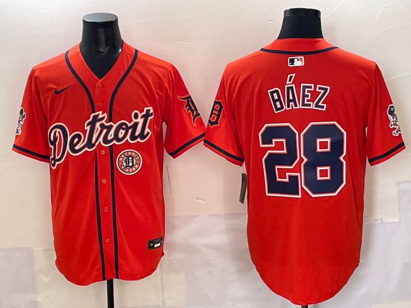 Men 2025 Detroit Tigers #28 Baez Orange Nike MLB Jersey style 07->detroit tigers->MLB Jersey
